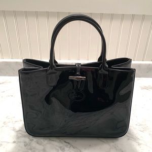 Longchamp Roseau Black Patent Leather Tote